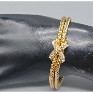 Crystal X Bracelet Double 6.5" Strand Cable Chain Gold Tone High End Fashion